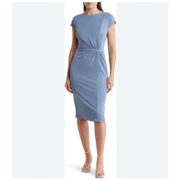 Nordstrom Rack NWT Side Knot Modal Blend Midi Dress In Blue Infinity Size M - Picture 3 of 6